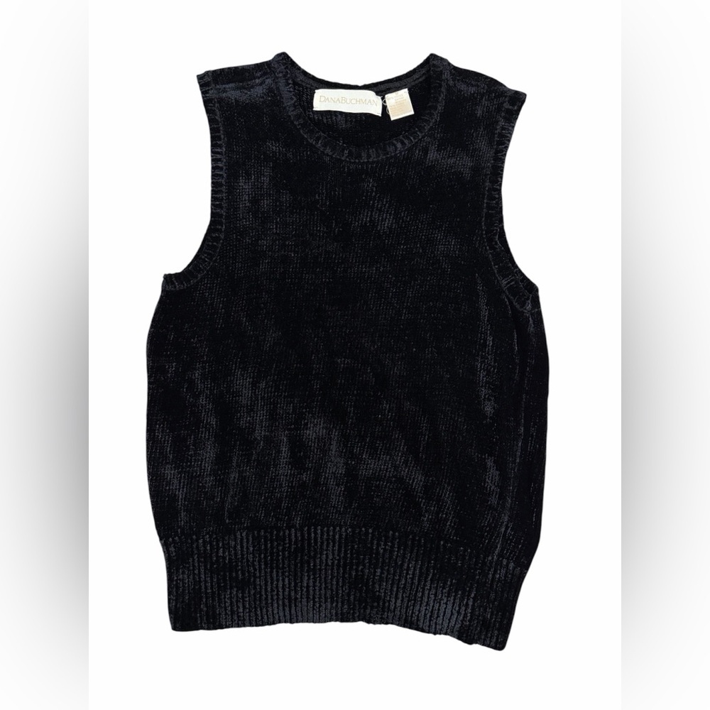 Vintage Dana Buchman Black Velvet Knit Set Cardigan + Sleeveless Top